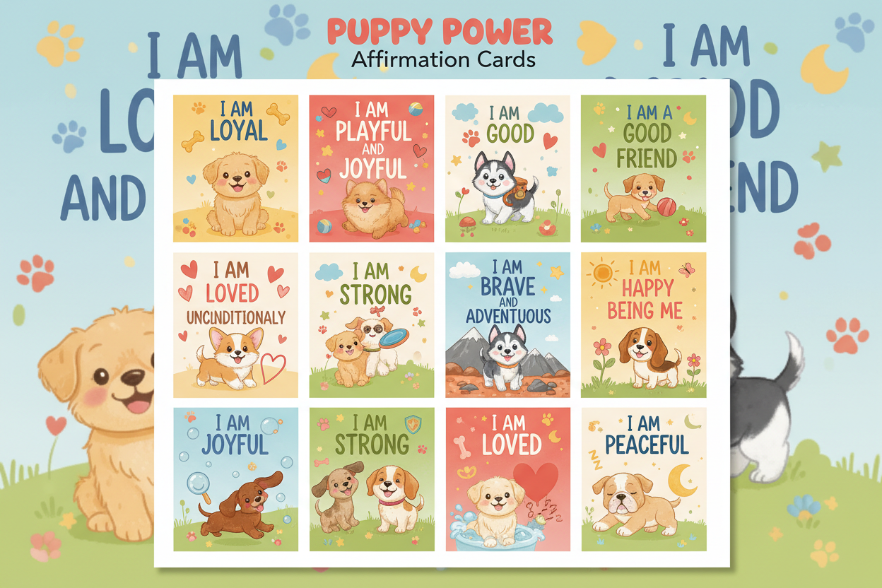 Adorable Puppy Affirmation Cards | 50 Dog Cards for Kids Ages 4-10 | Digital Download — SEL card game for Australian primary school classrooms