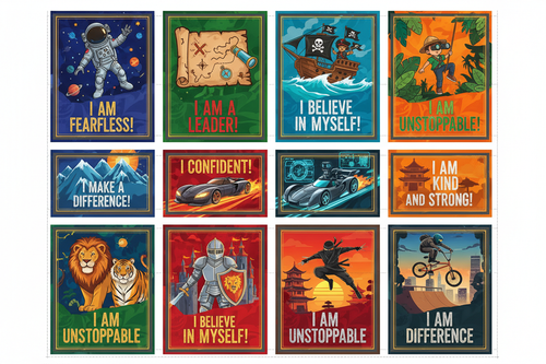 Boys Adventure Affirmation Cards | 12 Explorer Astronaut Pirate Cards Ages 8-10 | Digital Download — SEL card game for Australian primary school classrooms