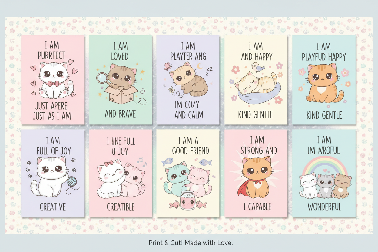 Cute Kitten Affirmation Cards | 10 Cat Cards for Kids Ages 4-10 | Digital Download — SEL card game for Australian primary school classrooms