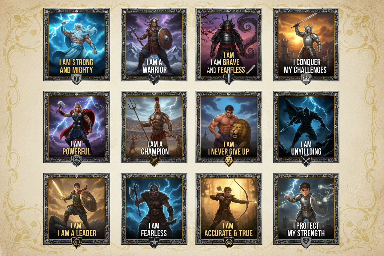 Epic Warrior Affirmation Cards | 50 Mythology Hero Cards for Boys Ages 8-12 | Digital Download — SEL card game for Australian primary school classrooms