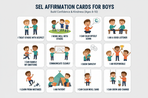 Boys SEL Emotional Intelligence Cards | 12 Social-Emotional Learning Cards Ages 8-10 | Digital Download — SEL card game for Australian primary school classrooms
