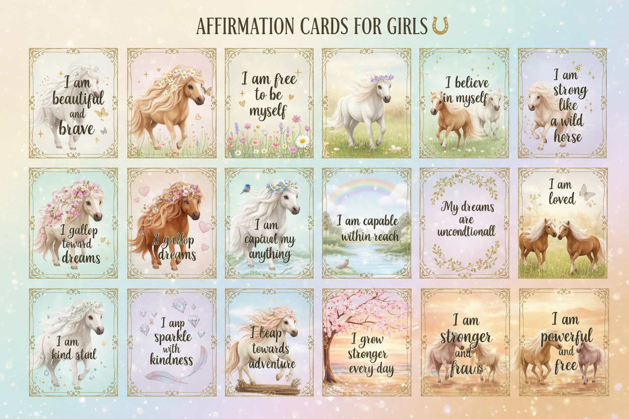 Mini Horse Affirmation Cards | 18 Pony Cards for Girls Ages 6-12 | Digital Download — SEL card game for Australian primary school classrooms