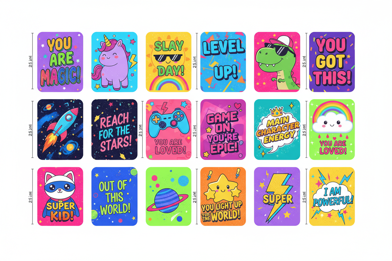 Modern Trendy Affirmation Cards for Kids | 50 Gen Alpha Style Cards Ages 4-8 | Digital Download — SEL card game for Australian primary school classrooms