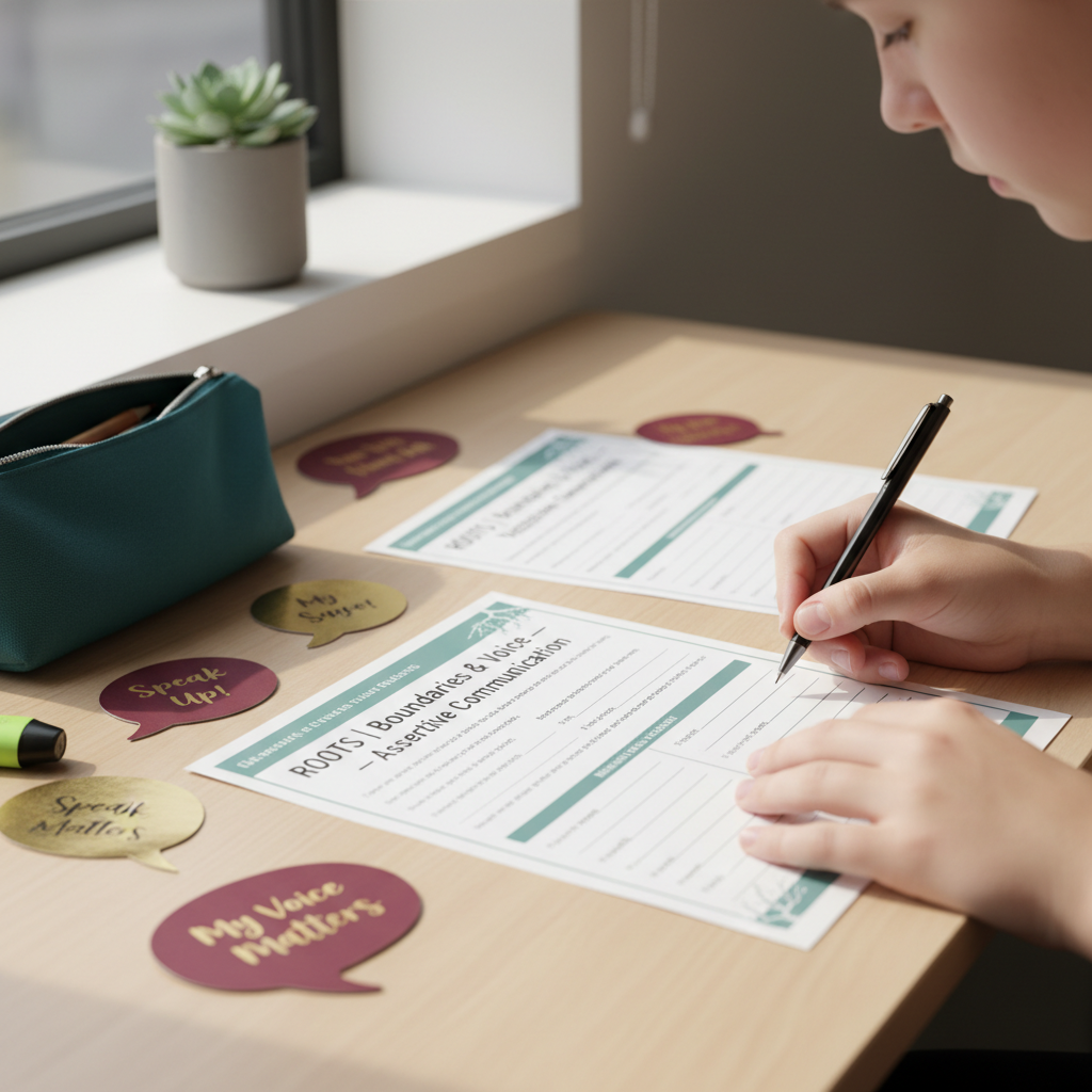Boundaries; Voice — Assertive Communication Worksheets | Middle Years SEL (Ages 14–15)