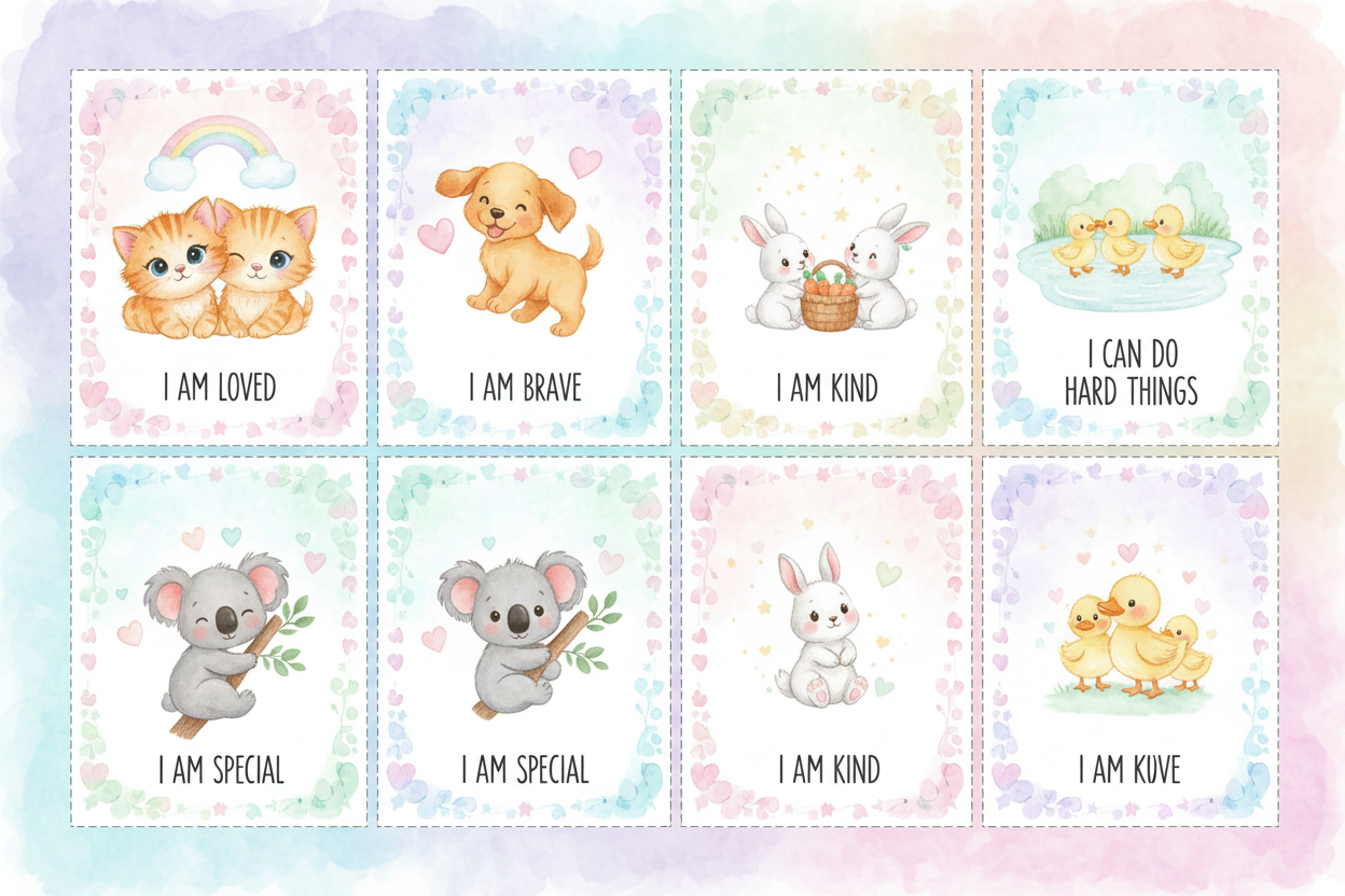 Soft Watercolor Baby Animals Affirmation Cards | Cards for Kids Ages 4-8 | Digital Download — SEL card game for Australian primary school classrooms