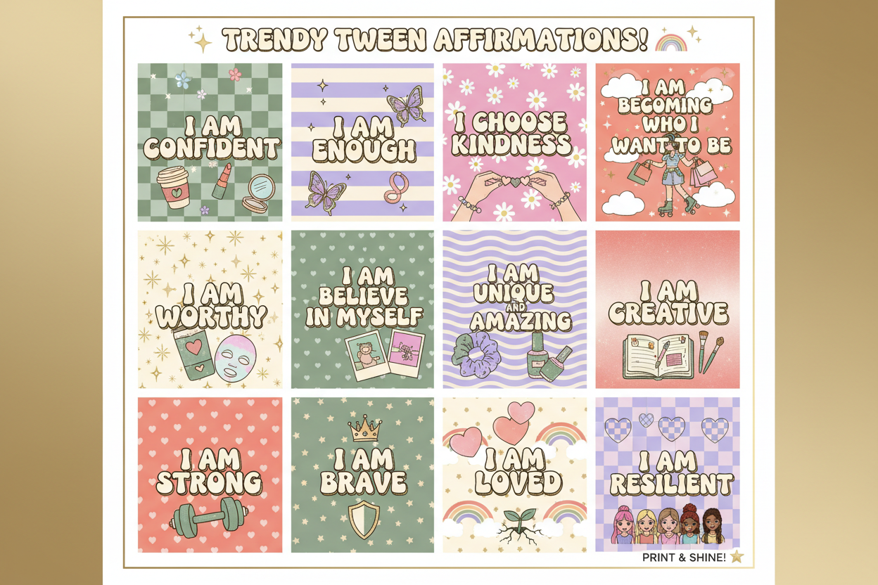 Tween Girl Affirmation Cards | 50 Aesthetic Cards for Girls Ages 10-12 | Digital Download — SEL card game for Australian primary school classrooms