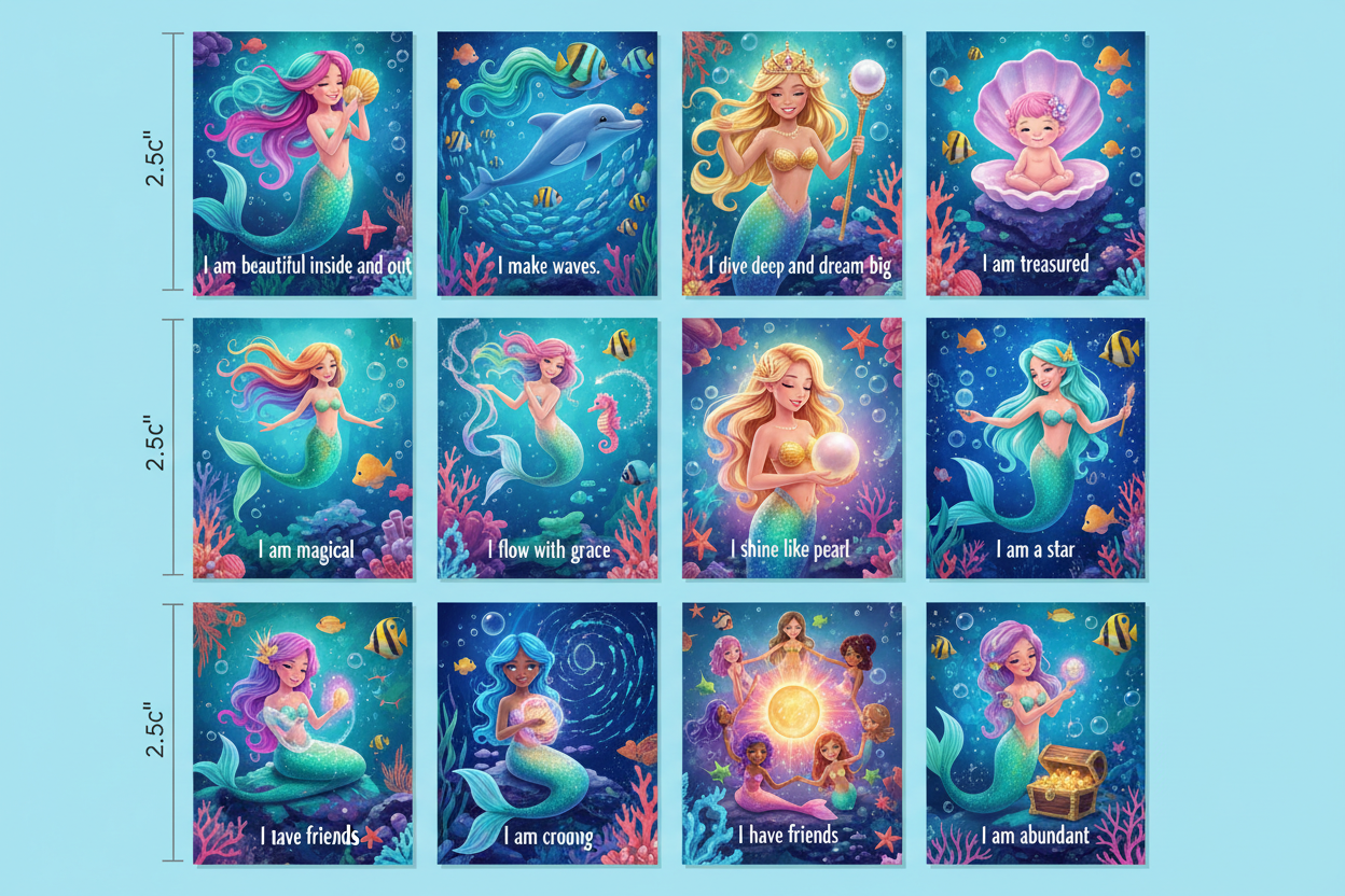 Vibrant Mermaid Affirmation Cards | 12 Ocean Magic Cards for Girls Ages 5-10 | Digital Download — SEL card game for Australian primary school classrooms