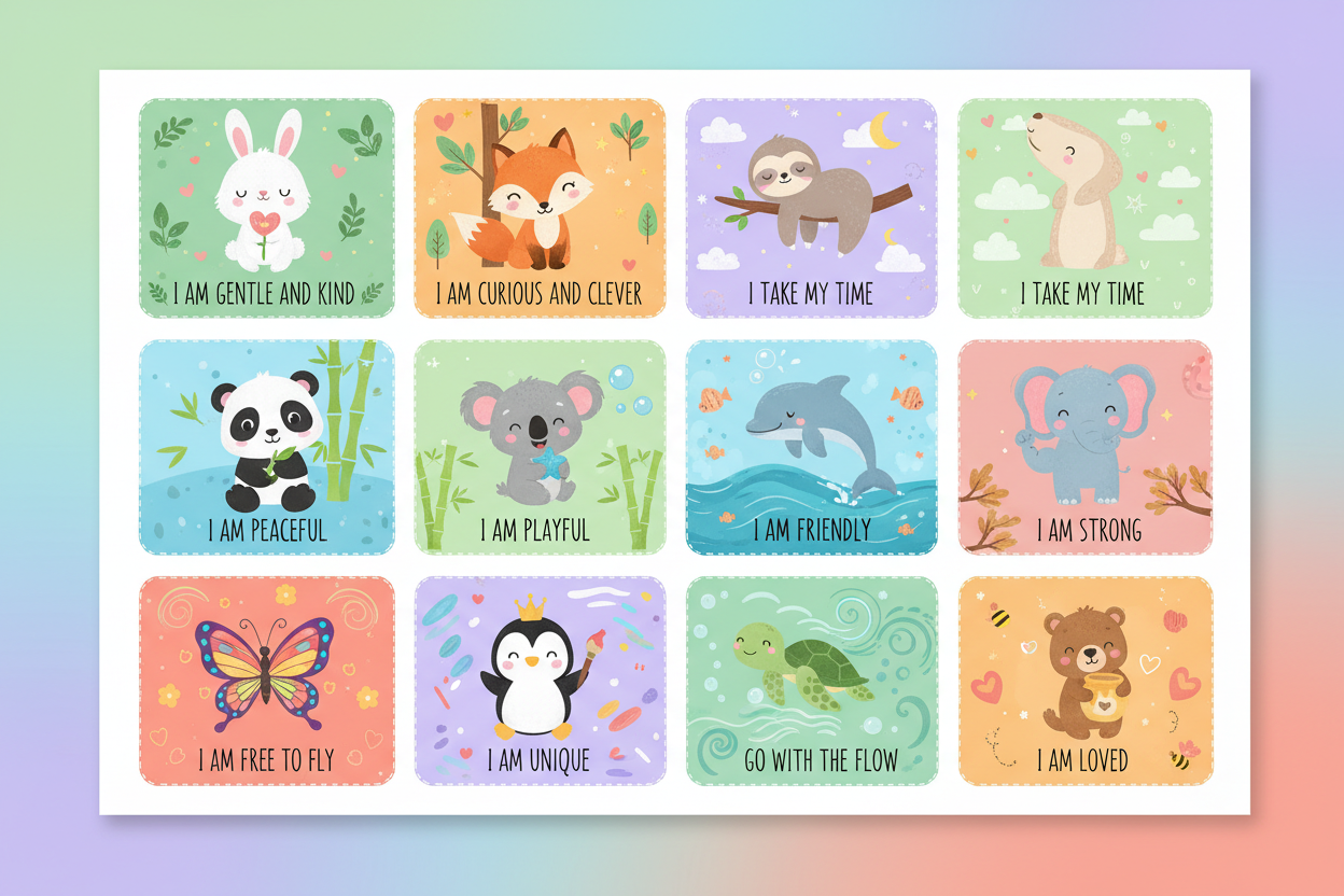 Woodland & Ocean Creatures Affirmation Cards | 50 Animal Cards for Kids Ages 4-10 | Digital Download — SEL card game for Australian primary school classrooms